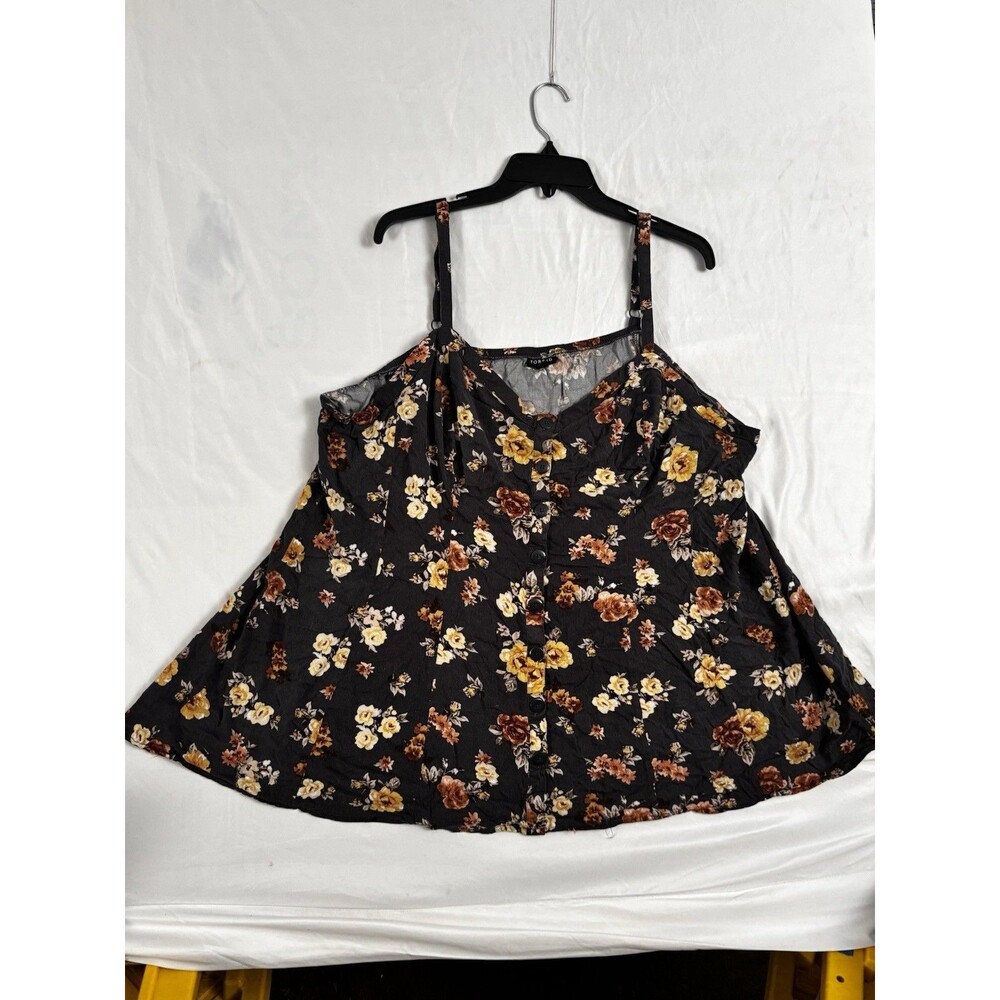 Torrid Floral Cold Shoulder Tank Top Womens Size 4 Black Boho Button Front